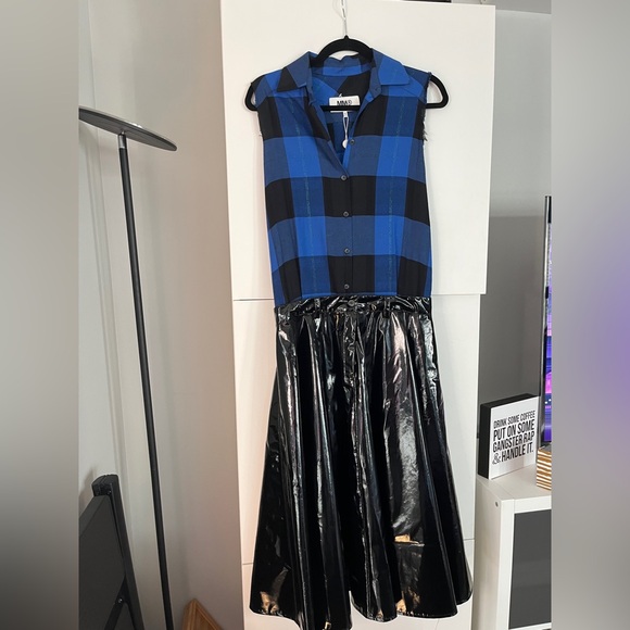 MM6 Maison Martin Margiela Dresses & Skirts - NWT Maison Margiela 6 Blue Plaid and Black Skirt Dress Women’s Size 40